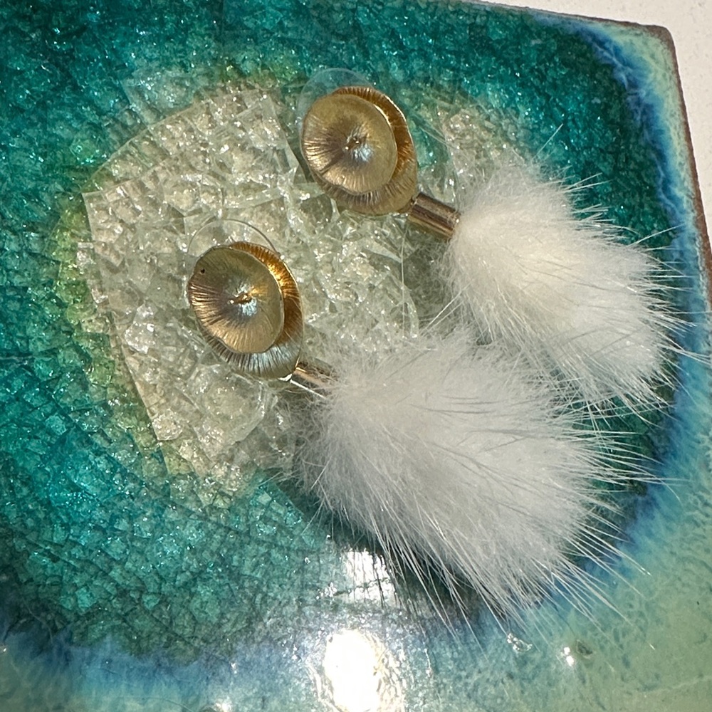Nicola Bathie Gold and White Fluffy Earrings